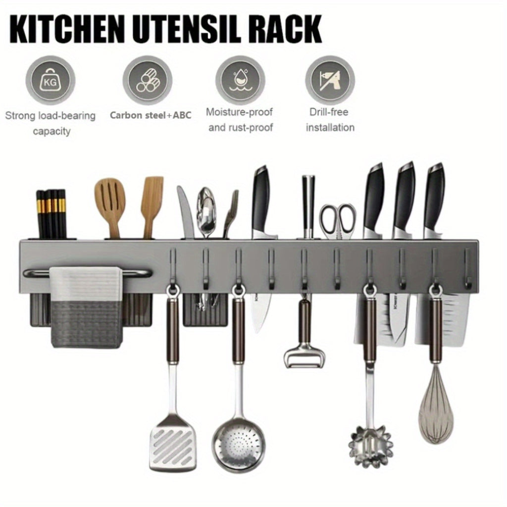 Multi-Functional Wall-Mounted Kitchen Organizer - Heavy-Duty Carbon Steel  Holder, Professional Japanese  Storage Rack, No-Drill Installation, Suitable for Storing Knives, Utensils, and Cutting Boards in Homes and Restaurants