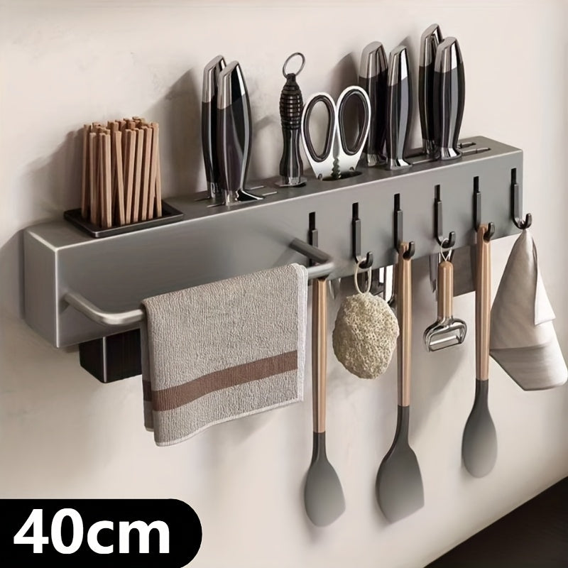 Multi-Functional Wall-Mounted Kitchen Organizer - Heavy-Duty Carbon Steel  Holder, Professional Japanese  Storage Rack, No-Drill Installation, Suitable for Storing Knives, Utensils, and Cutting Boards in Homes and Restaurants
