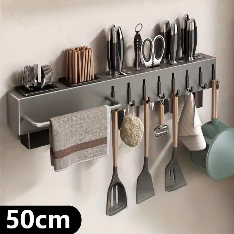 Multi-Functional Wall-Mounted Kitchen Organizer - Heavy-Duty Carbon Steel  Holder, Professional Japanese  Storage Rack, No-Drill Installation, Suitable for Storing Knives, Utensils, and Cutting Boards in Homes and Restaurants