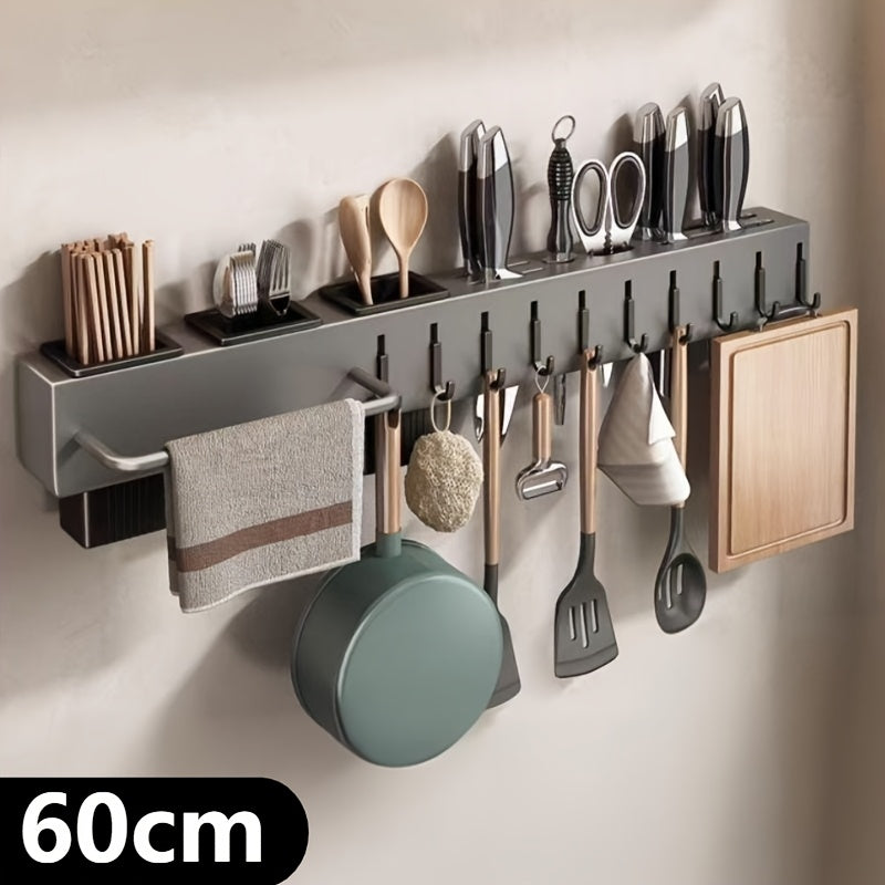 Multi-Functional Wall-Mounted Kitchen Organizer - Heavy-Duty Carbon Steel  Holder, Professional Japanese  Storage Rack, No-Drill Installation, Suitable for Storing Knives, Utensils, and Cutting Boards in Homes and Restaurants