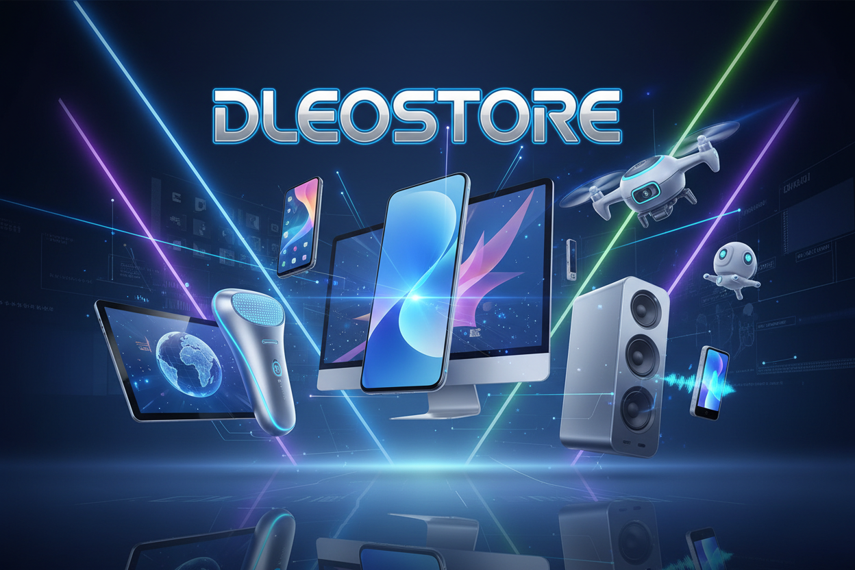 es uan empresa de tecnologia para el hogar vanguardista, telefonia movil, articulos de belleza hogar niños mucha tecnologia celulares, computadores, y mas accesorios para estos aparatos, DLEOSTORE debe aparacer el nombre en la foto muy bonito impactante que sea visible y sepa a tecnologia